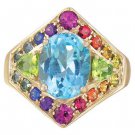 Rainbow Sapphire, Blue Topaz and Peridot Fashion Ring 14K Yellow Gold (4.4ct tw) SKU: 1569-14K-YG