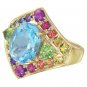 Rainbow Sapphire, Blue Topaz and Peridot Fashion Ring 14K Yellow Gold (4.4ct tw) SKU: 1569-14K-YG