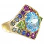 Rainbow Sapphire, Blue Topaz and Peridot Fashion Ring 14K Yellow Gold (4.4ct tw) SKU: 1569-14K-YG