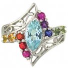 Rainbow Sapphire and Marquise Topaz Womens Ring 925 Sterling Silver (1.97ct tw) SKU: 1576-925