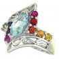 Rainbow Sapphire and Marquise Topaz Womens Ring 925 Sterling Silver (1.97ct tw) SKU: 1576-925