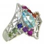 Rainbow Sapphire and Marquise Topaz Womens Ring 925 Sterling Silver (1.97ct tw) SKU: 1576-925