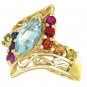 Rainbow Sapphire and Marquise Topaz Womens Ring 14K Yellow Gold (1.97ct tw) SKU: 1576-14K-YG