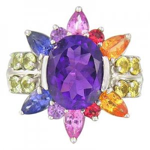 Rainbow Sapphire & Amethyst Color Explosion Ring 14K White Gold (5.63ct tw) SKU: 1590-14K-WG