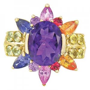Rainbow Sapphire & Amethyst Color Explosion Ring 14K Yellow Gold (5.63ct tw) SKU: 1590-14K-YG