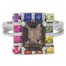 Rainbow Sapphire & Smoky Quartz Rubix Cube Ring 14K White Gold (3.26ct tw) SKU: 1618-14K-WG