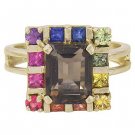 Rainbow Sapphire & Smoky Quartz Rubix Cube Ring 14K Yellow Gold (3.26ct tw) SKU: 1618-14K-YG