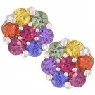 Rainbow Sapphire Earrings Flower Cluster 925 Sterling Silver (2ct tw) SKU: 1617-925