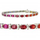 Multicolor Rainbow Sapphire & Diamond 6x4mm Tennis Bracelet 14K White Gold (14ct tw)