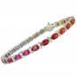 Multicolor Rainbow Sapphire & Diamond 6x4mm Tennis Bracelet 14K White Gold (14ct tw)