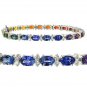 Multicolor Rainbow Sapphire & Diamond 6x4mm Tennis Bracelet 14K White Gold (14ct tw)