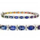 Multicolor Rainbow Sapphire & Diamond 6x4mm Tennis Bracelet 18K White Gold (14ct tw)