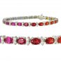 Multicolor Rainbow Sapphire & Diamond 6x4mm Tennis Bracelet 18K White Gold (14ct tw)