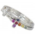 Multicolor Rainbow Sapphire & Diamond Cross Rings 2 Piece Set 925 Sterling Silver SKU: 1826-925