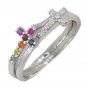 Multicolor Rainbow Sapphire & Diamond Cross Rings 2 Piece Set 925 Sterling Silver SKU: 1826-925