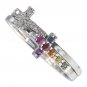 Multicolor Rainbow Sapphire & Diamond Cross Rings 2 Piece Set 925 Sterling Silver SKU: 1826-925
