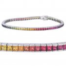 Rainbow Sapphire Tennis Bracelet 14K White Gold (16ct tw) SKU: 622-14K-WG