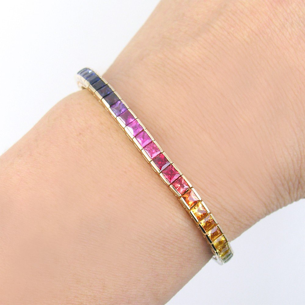 Rainbow Sapphire Tennis Bracelet 14k Yellow Gold 16ct Tw Sku 622 14k Yg