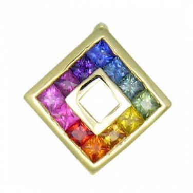 Rainbow Sapphire Square Pendant 14K Yellow Gold (2ct tw) SKU: 1603-14K-YG