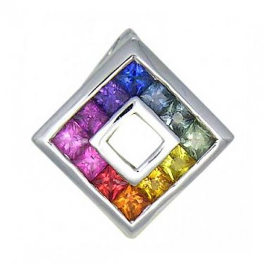 Rainbow Sapphire Square Pendant 18K White Gold (2ct tw) SKU: 1603-18K-WG