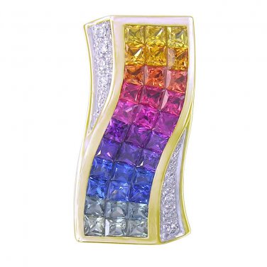 Rainbow Sapphire & Diamond Pendant Invisible Set Triple Row 14K YG (3.06ct tw) SKU: 427-14K-YG