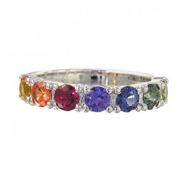 Rainbow Sapphire Engagement Ring 14K White Gold (1.5ct tw) SKU: 1820-14K-WG