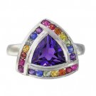 Rainbow Sapphire & Amethyst Trillion Cluster Ring 925 Sterling Silver (2.26ct tw) SKU: 1839-925