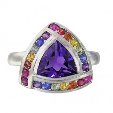 Rainbow Sapphire & Amethyst Trillion Cluster Ring 925 Sterling Silver (2.26ct tw) SKU: 1839-925