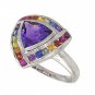 Rainbow Sapphire & Amethyst Trillion Cluster Ring 925 Sterling Silver (2.26ct tw) SKU: 1839-925