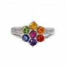 3.5mm Rainbow Sapphire Flower Cluster Ring 925 Sterling Silver (1.5ct tw) SKU: 1819-925
