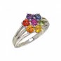3.5mm Rainbow Sapphire Flower Cluster Ring 925 Sterling Silver (1.5ct tw) SKU: 1819-925