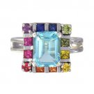 Rainbow Sapphire & Blue Topaz Rubix Cube Ring 925 Sterling Silver (3.26ct tw) SKU: 1785-925