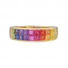Rainbow Sapphire & Diamond Invisible Set Ring 14K Yellow Gold (2.02ct tw) SKU: 435-14K-YG