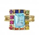 Rainbow Sapphire & Blue Topaz Rubix Cube Ring 14K Yellow Gold(3.26ct tw) SKU: 1785-14K-YG