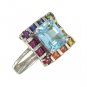 Rainbow Sapphire & Blue Topaz Rubix Cube Ring 14K White Gold(3.26ct tw) SKU: 1785-14K-WG