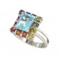 Rainbow Sapphire & Blue Topaz Rubix Cube Ring 14K White Gold(3.26ct tw) SKU: 1785-14K-WG
