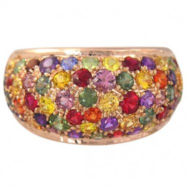 Rainbow Sapphire Multi Color Dome Ring 14K Pink Gold (6.3ct tw) SKU:	1619