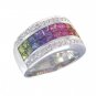 Rainbow Sapphire & Diamond Invisible Set Band Ring 14K White Gold (4.3ct tw) SKU: 1532-14K-WG