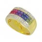 Rainbow Sapphire & Diamond Invisible Set Band Ring 14K Yellow Gold (4.3ct tw) SKU: 1532-14K-YG