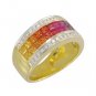 Rainbow Sapphire & Diamond Invisible Set Band Ring 14K Yellow Gold (4.3ct tw) SKU: 1532-14K-YG
