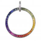 Rainbow Sapphire & Diamond X-Large Circle Pendant 14K White Gold (5.5ct tw)