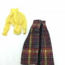 1972 Barbie Best Buy Outfit 3341 Long n Fringy Yellow Bodysuit Black Plaid Skirt