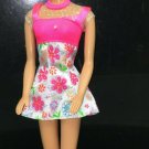 1996 Mattel Flower Fun Barbie Hot Pink White Flower Print Jumper Dress #16063