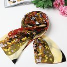 Long Silk Crepe Satin Oblong Scarf Ivory and Green Classic Painting LSZ004