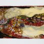 Long Silk Crepe Satin Oblong Scarf Ivory and Green Classic Painting LSZ004