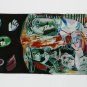 Long Silk Crepe Satin Oblong Scarf Black and Green Classic Painting Print LSZ005