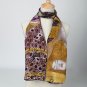 Long Silk Crepe Satin Oblong Scarf Gold and Violet Classic Painting Print LSZ006