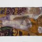 Long Silk Crepe Satin Oblong Scarf Gold and Violet Classic Painting Print LSZ006