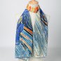Long Silk Crepe Satin Oblong Scarf Blue and Orange Classic Painting Print LSZ008
