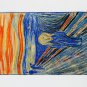 Long Silk Crepe Satin Oblong Scarf Blue and Orange Classic Painting Print LSZ008